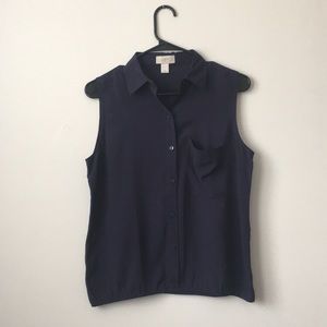 LOFT Navy Blue Sleeveless Button Down Blouse